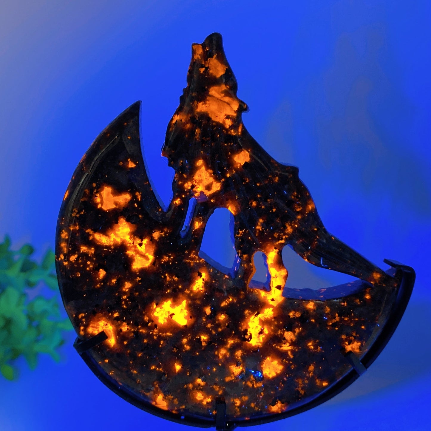 Crystal Wolf on Moon Carving with Stand Free Form Crystal Healing Bulk Wholesale