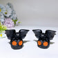 2.1" Black Obsidian Pumpkin Ghost with Bat Carving for Halloween Crystal Healing Bulk Wholesale