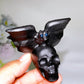 2.6" Black Obsidian Skull with Bat Carving Crystal Healing Bulk Wholesale