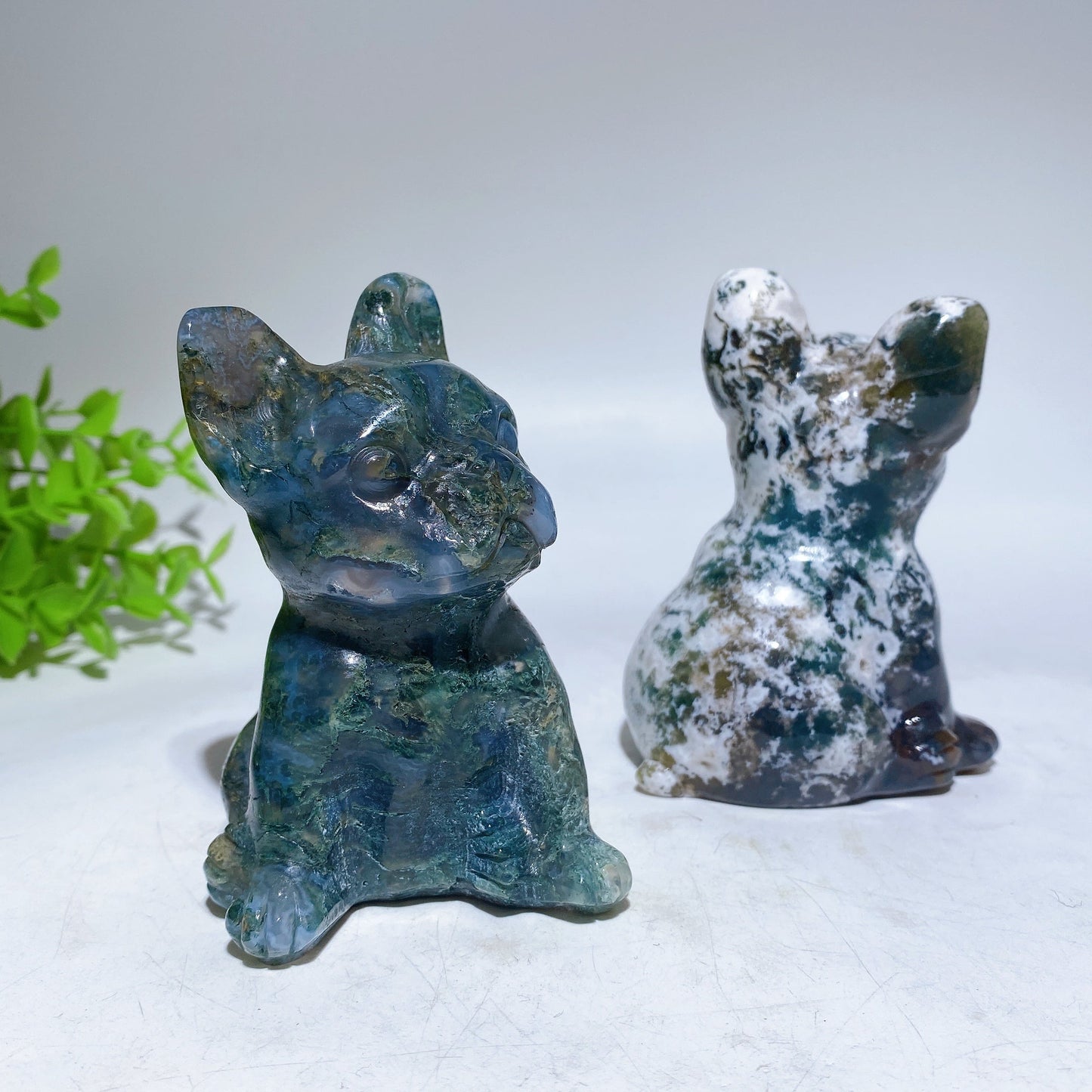 3.8"-4.5" Moss Agate Dog Cat Carving Crystal Healing Bulk Wholesale
