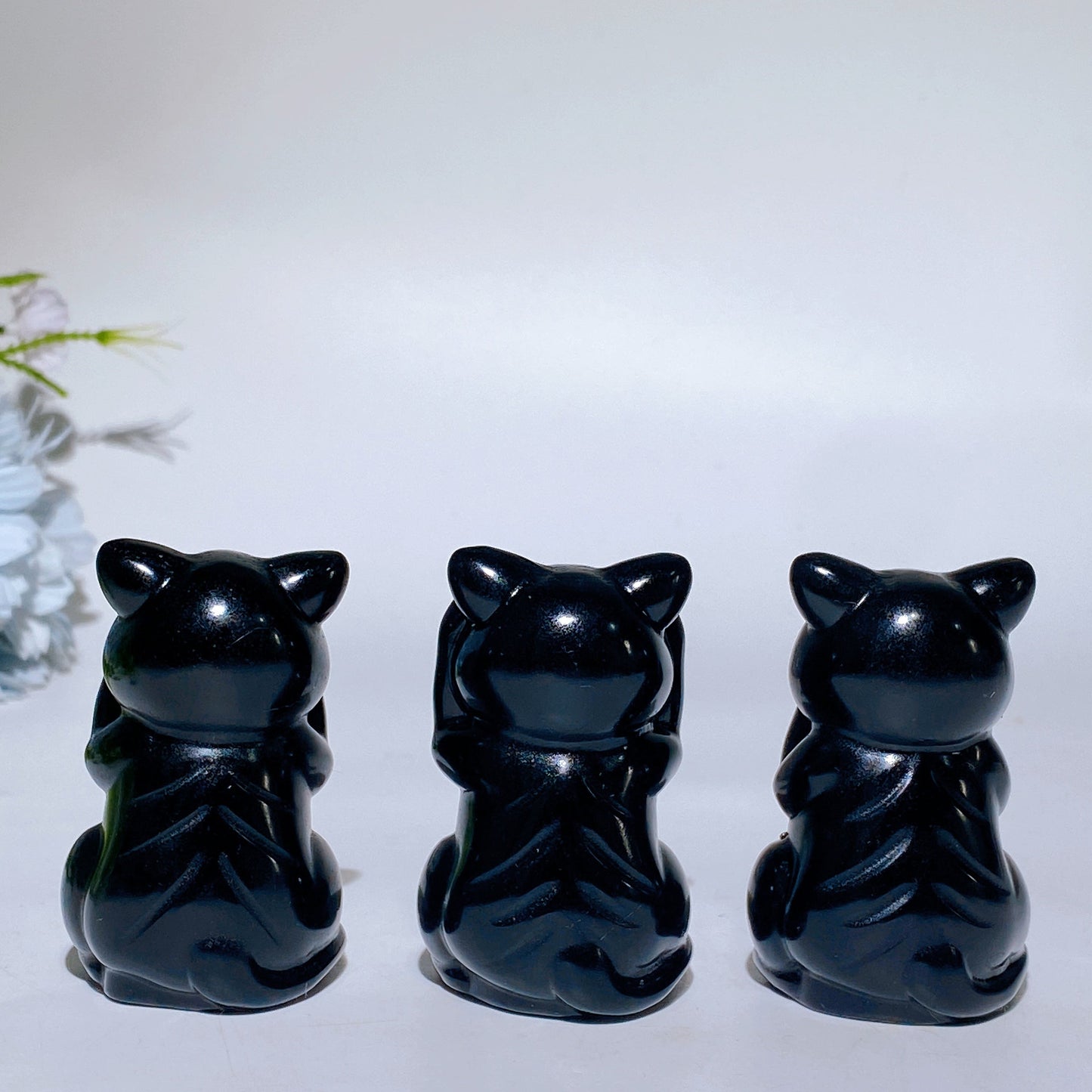 2.3" Black Obsidian Three-no Animal Carving Crystal Healing Bulk Wholesale 3 Pieces