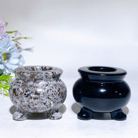 2.4" Black Obsidian Yooperlite Pot Carving Crystal Healing Bulk Wholesale