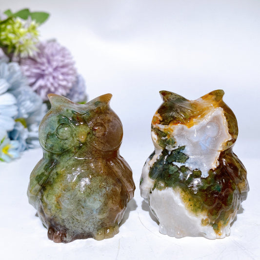 2.3" Moss Agate Owl Carving Crystal Healing Bulk Wholesale