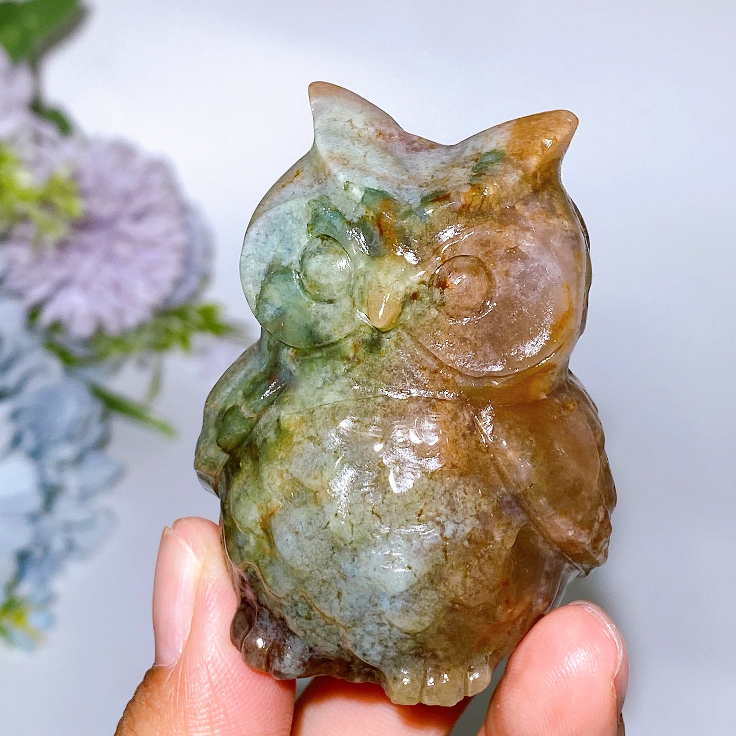 2.3" Moss Agate Owl Carving Crystal Healing Bulk Wholesale