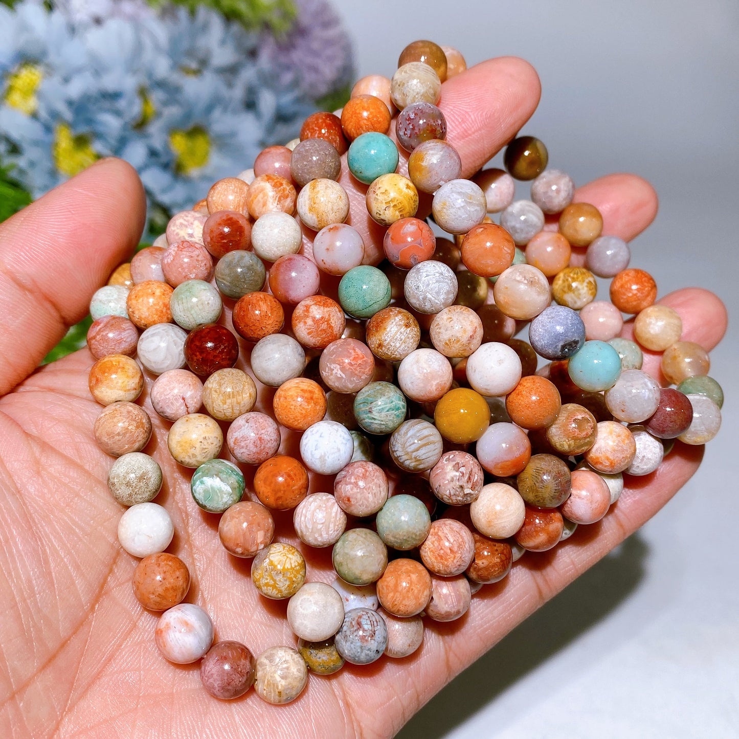 8mm Colorful Coral Jade Bracelet Crystal Healing Bulk Wholesale