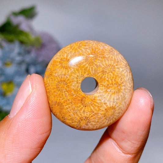 32mm Coral Jade Donut Pendant Crystal Healing Bulk Wholesale