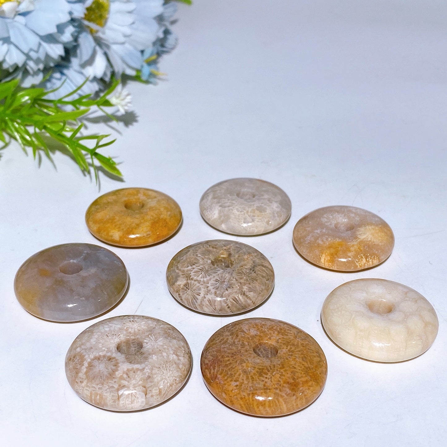 32mm Coral Jade Donut Pendant Crystal Healing Bulk Wholesale