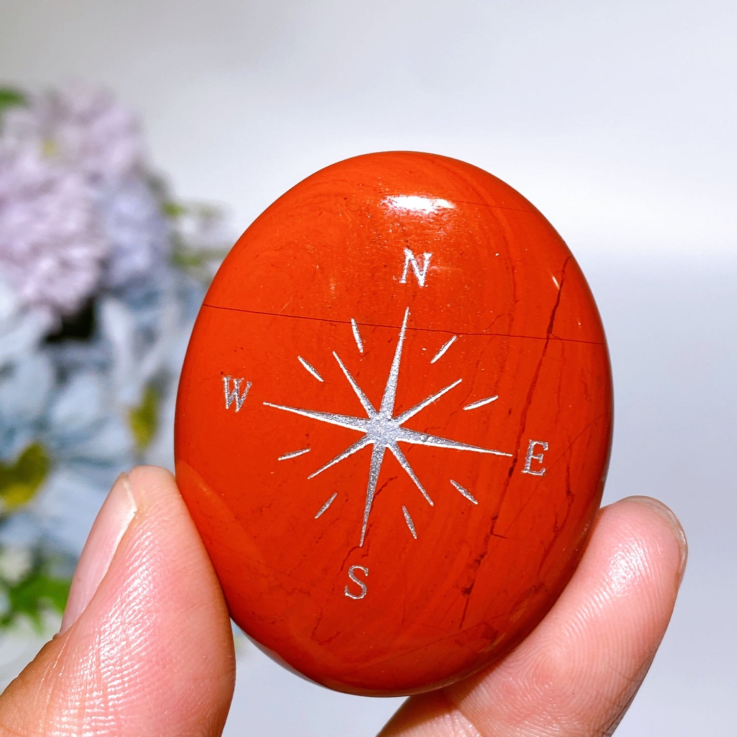 1.9" Crystal Palm with Compass Printing Crystal Healing Bulk Wholesale