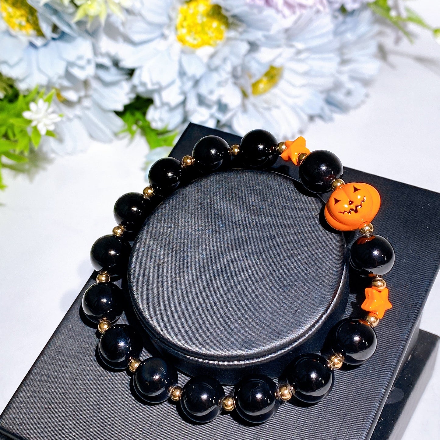 10mm Crystal Bracelet with Pumpkin Decor for Halloween Crystal Healing Bulk Wholesale