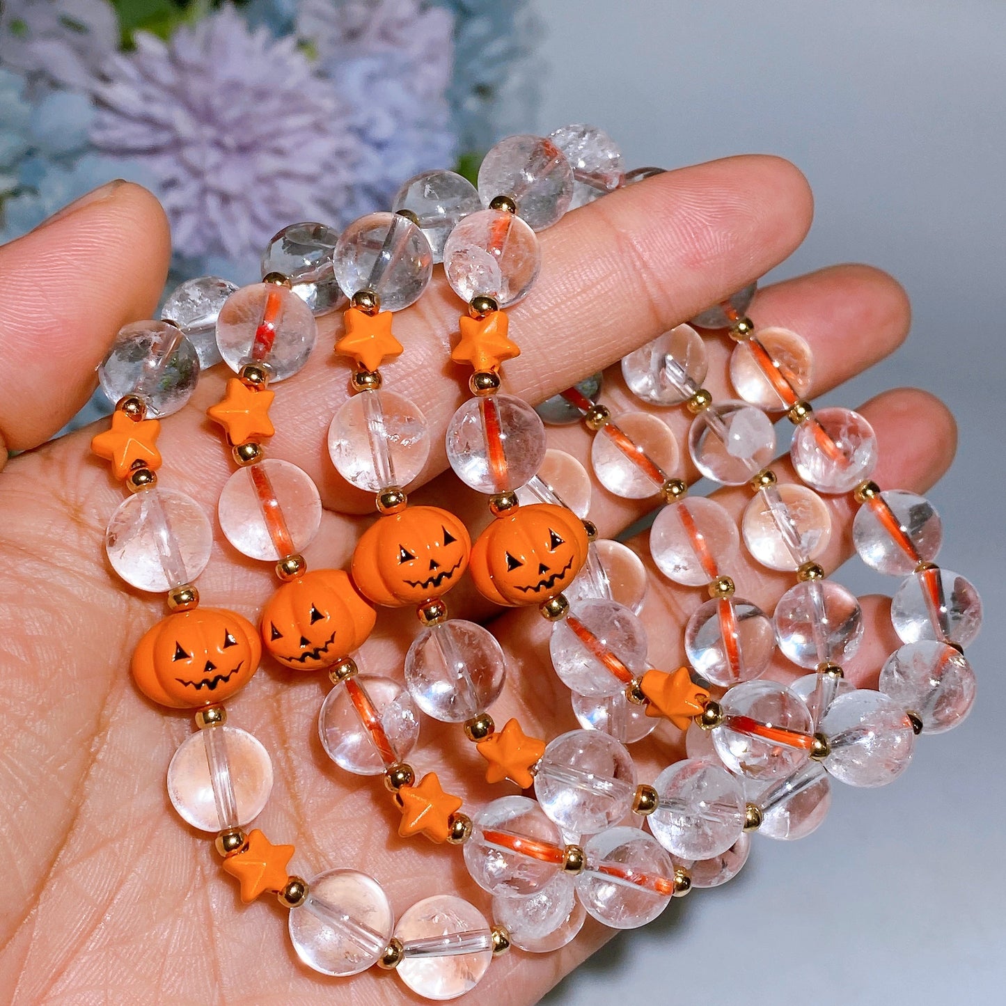 10mm Crystal Bracelet with Pumpkin Decor for Halloween Crystal Healing Bulk Wholesale