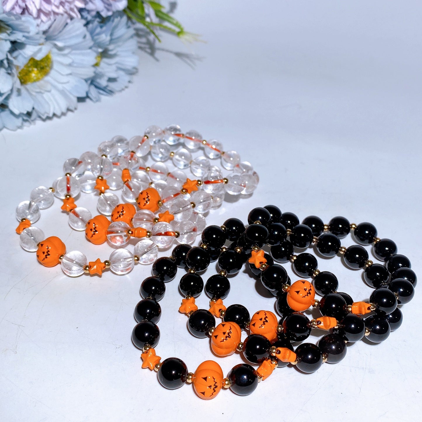 10mm Crystal Bracelet with Pumpkin Decor for Halloween Crystal Healing Bulk Wholesale