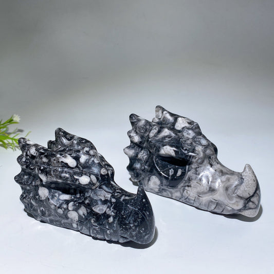 4.0"-4.6" Fossil Jasper Dragon Head Carving Crystal Healing Bulk Wholesale