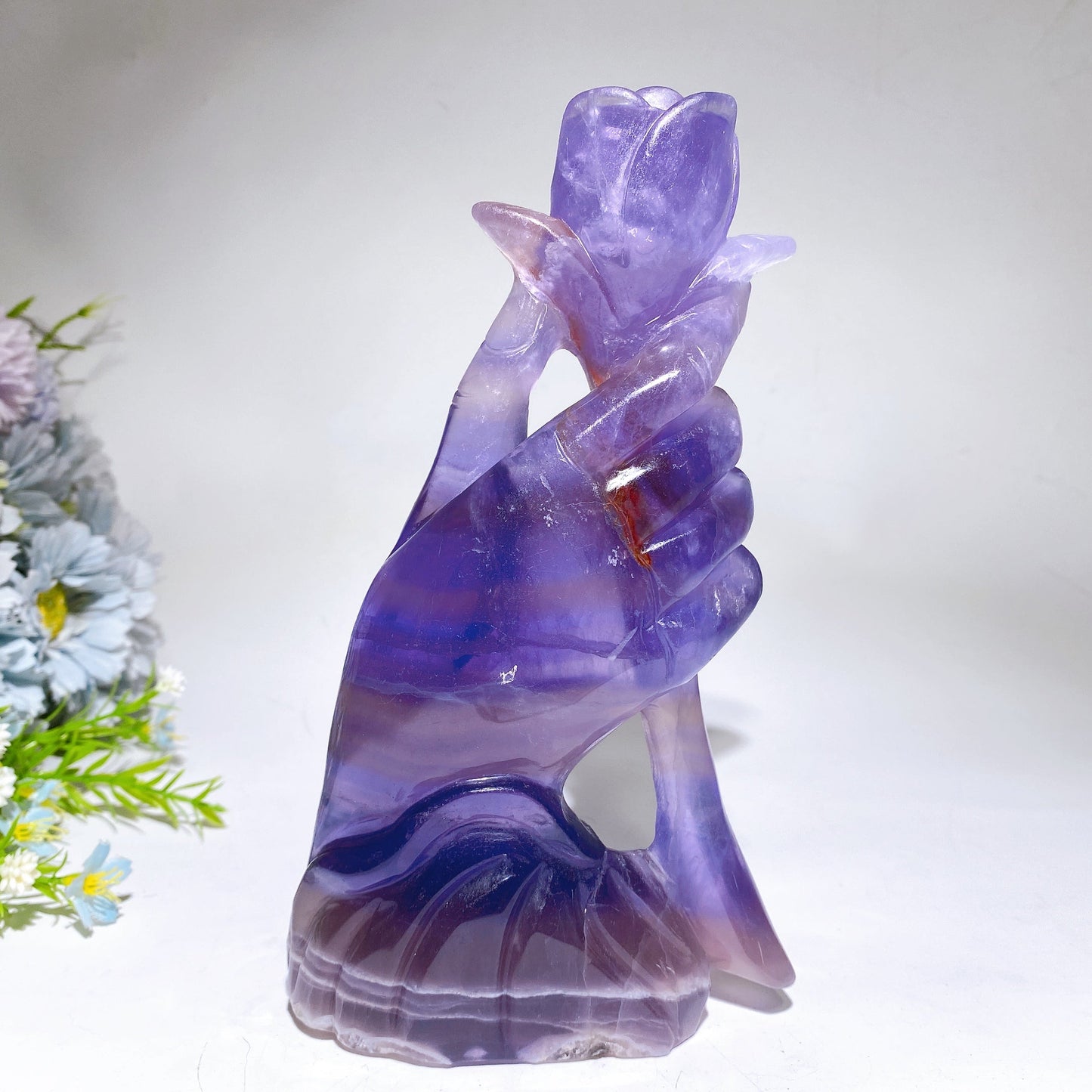 20cm Fuorite Hand Rose Flower Carving Crystal Healing Bulk Wholesale