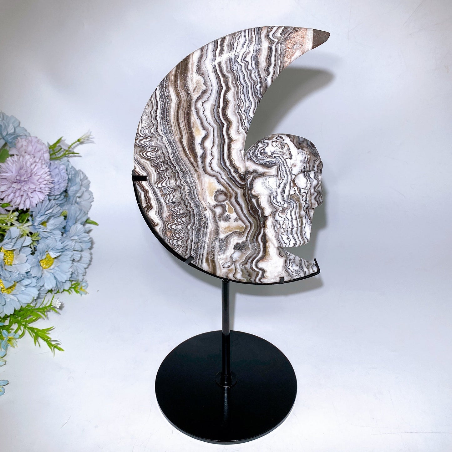 Large Chocolate Calcite Moon with Skull Carving Crystal Healing Bulk Wholesale