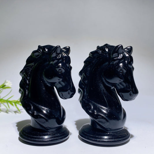 2.9" Black Obsidian Horse Head Carving Crystal Healing Bulk Wholesale