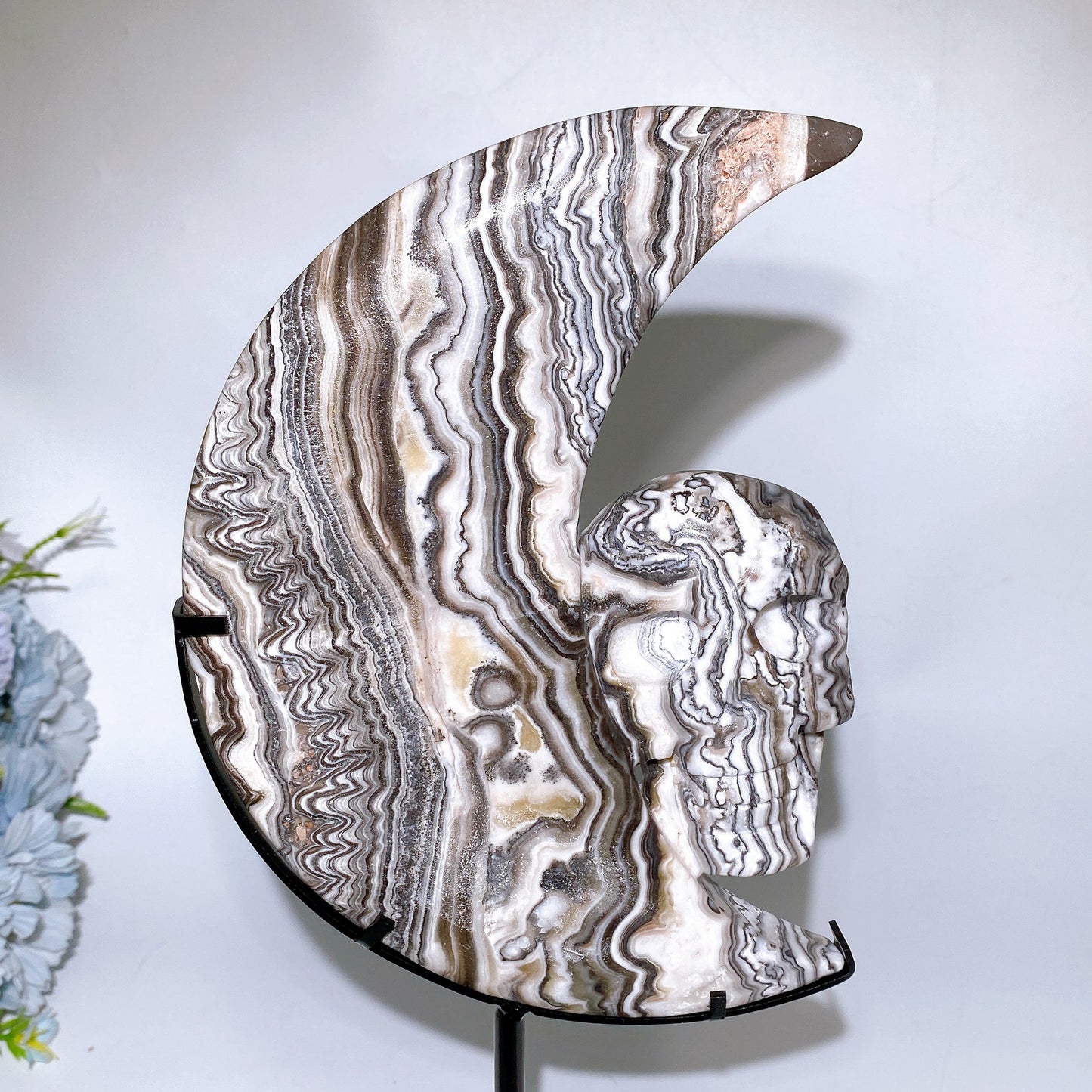 Large Chocolate Calcite Moon with Skull Carving Crystal Healing Bulk Wholesale