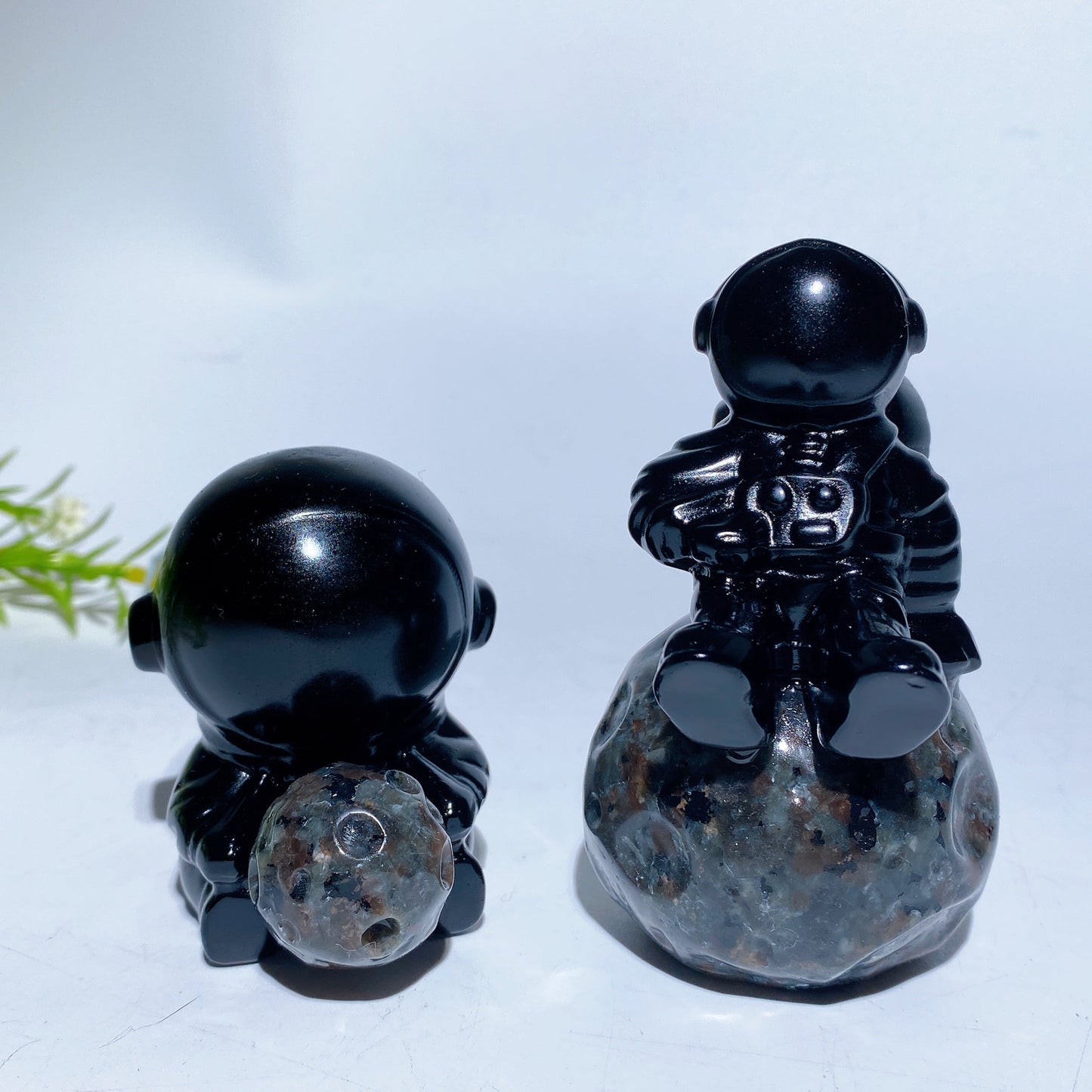 2.3" 3.3" Black Obsidian Spaceman on Yooperlite Planet Carving Crystal Healing Bulk Wholesale