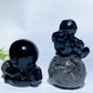2.3" 3.3" Black Obsidian Spaceman on Yooperlite Planet Carving Crystal Healing Bulk Wholesale