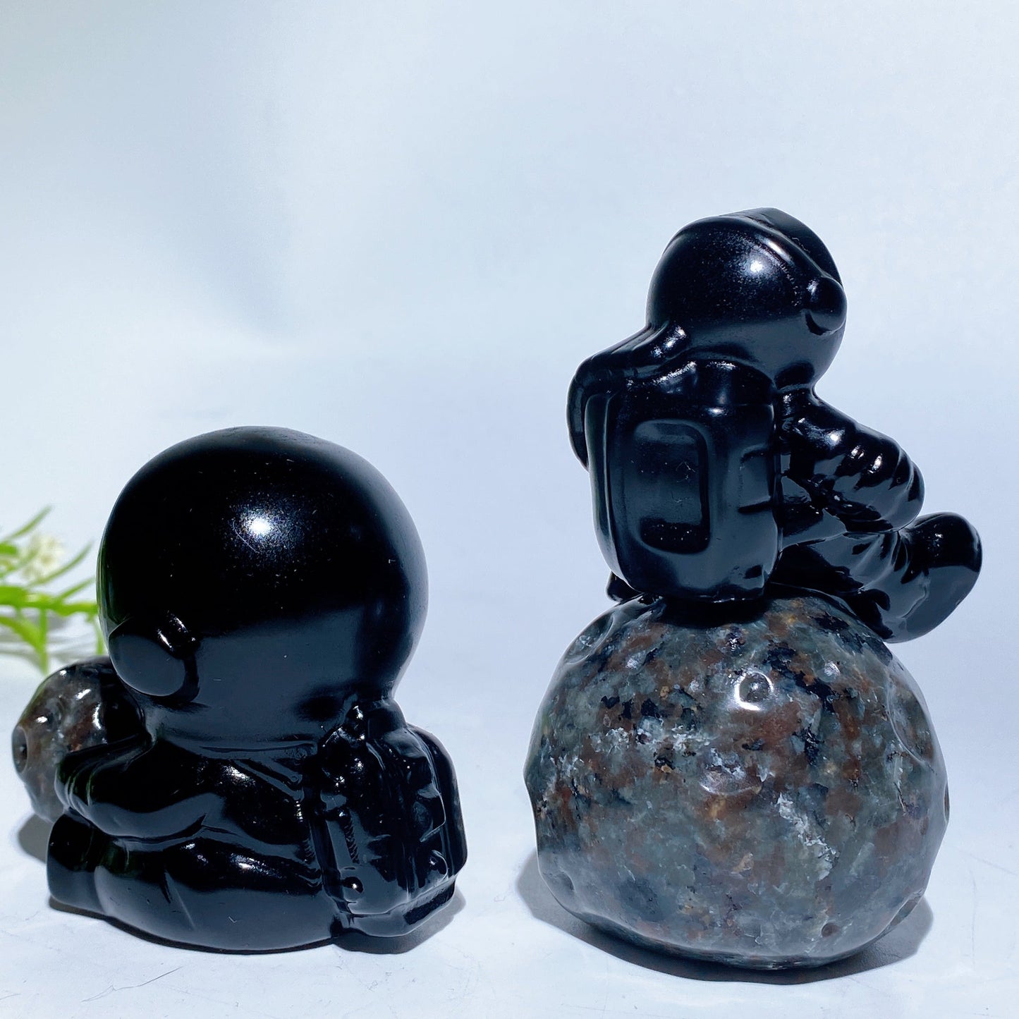 2.3" 3.3" Black Obsidian Spaceman on Yooperlite Planet Carving Crystal Healing Bulk Wholesale