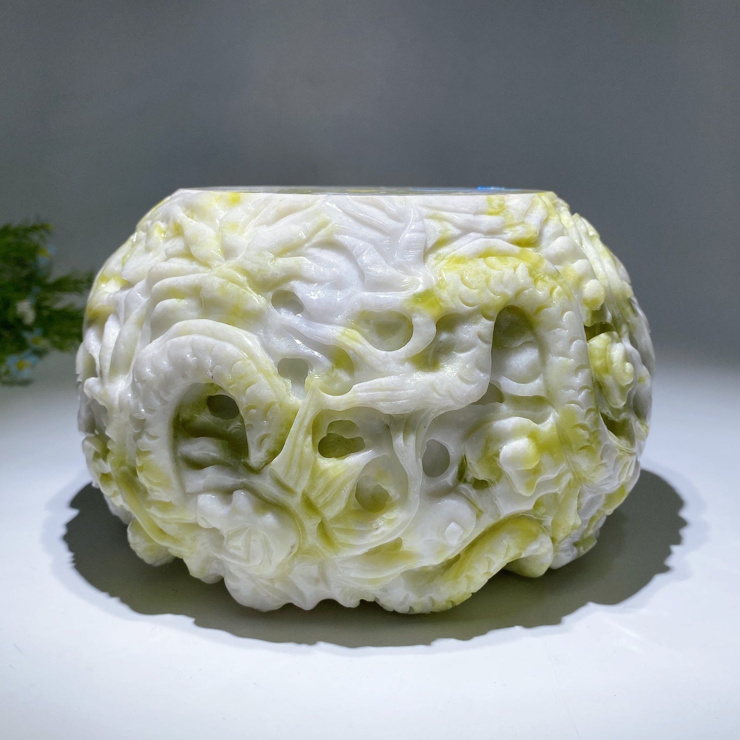 20cm Serpentine Treasure Bowl with Dragon Decor Carving Crystal Healing Bulk Wholesale