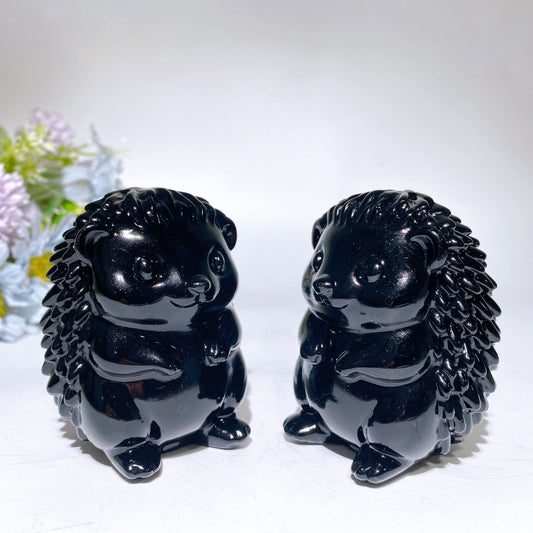 3.1" Black Obsidian Hedgehog Carving Crystal Healing Bulk Wholeale