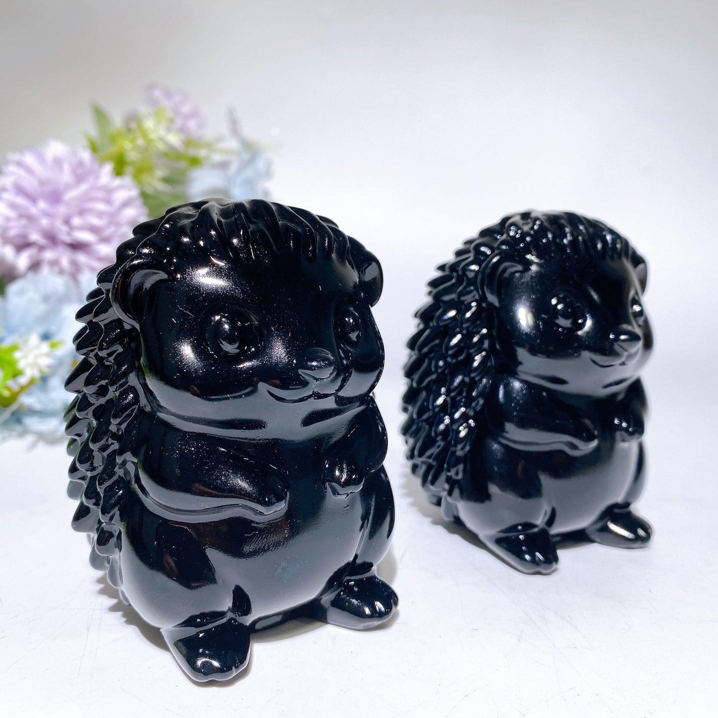 3.1" Black Obsidian Hedgehog Carving Crystal Healing Bulk Wholeale