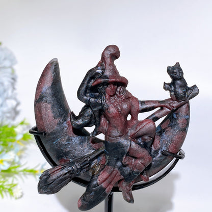 Crystal Witch Moon Carving with Stand Crystal Healing Bulk Wholesale