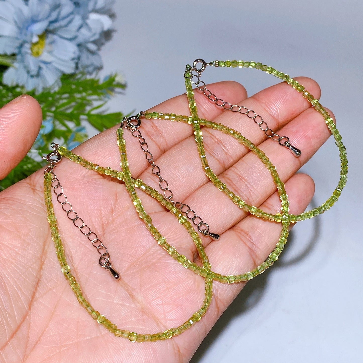 2mm Adjustable Cube Faceted Peridot Bracelet Crystal Healing Bulk Wholesale