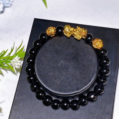 8mm 10mm Crystal Bracelet with Gold Metal Pixiu Decor Crystal Healing Bulk Wholesale