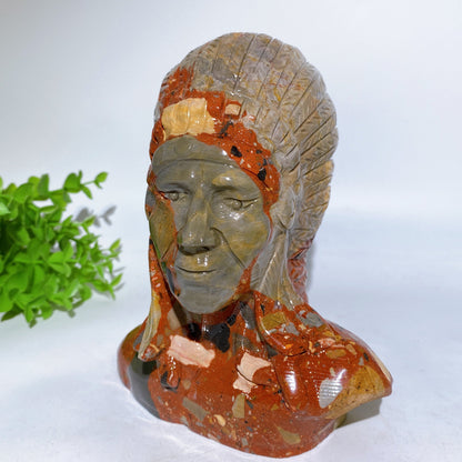 6.2" Jade Indian Bust Carving Crystal Healing Bulk Wholesale