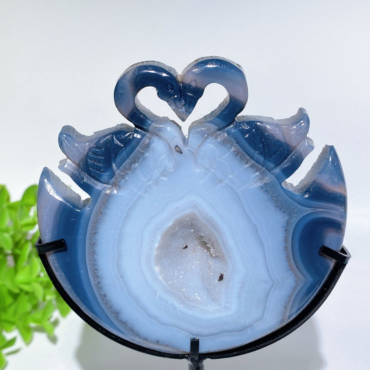 Druzy Agate Swan Carving with Stand Crystal Healing Bulk Wholesale