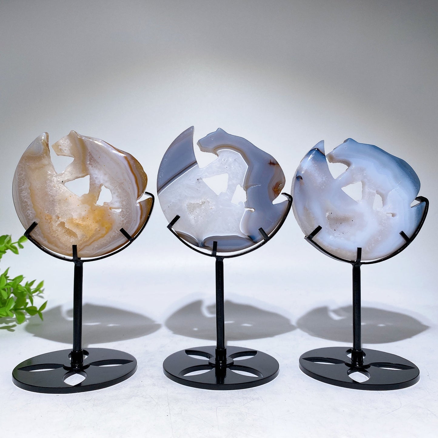 Druzy Agate Bear on Moon Carving with Stand Crystal Healing Bulk Wholesale