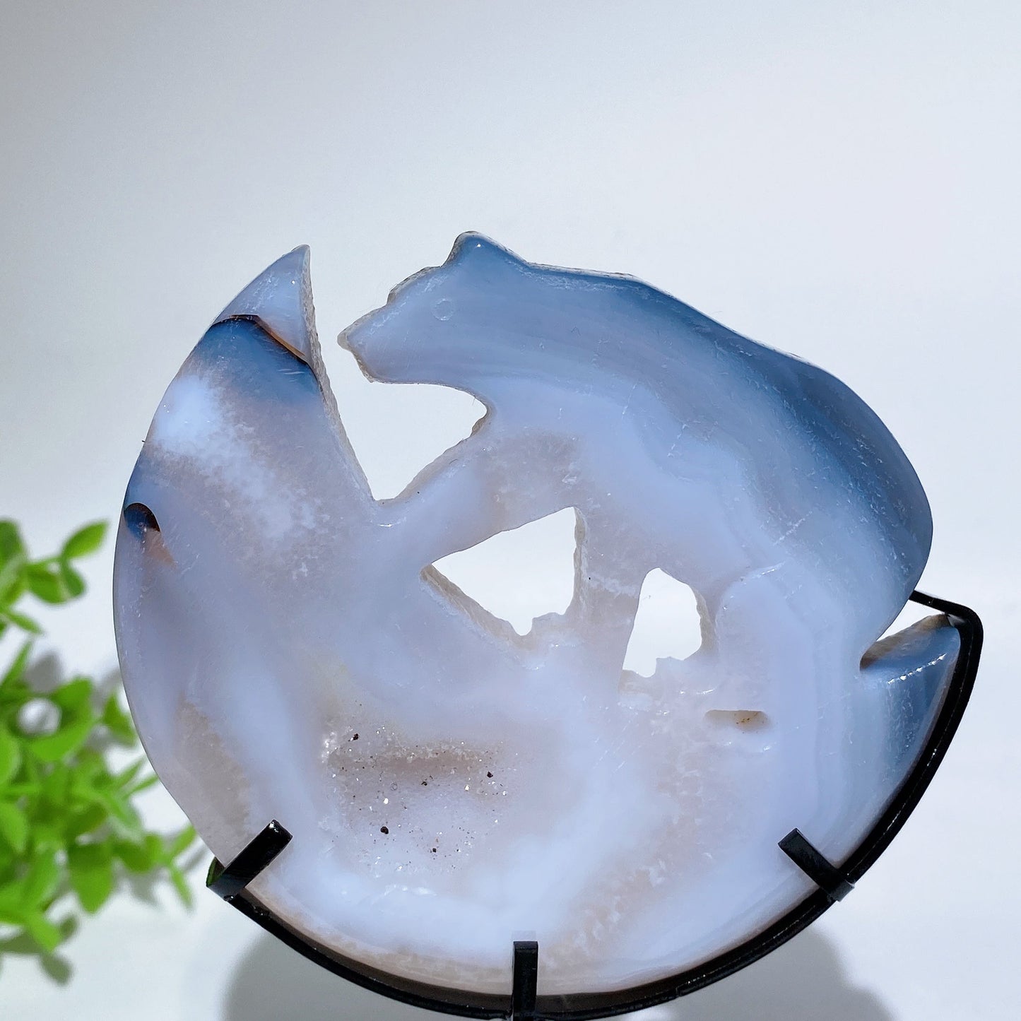 Druzy Agate Bear on Moon Carving with Stand Crystal Healing Bulk Wholesale