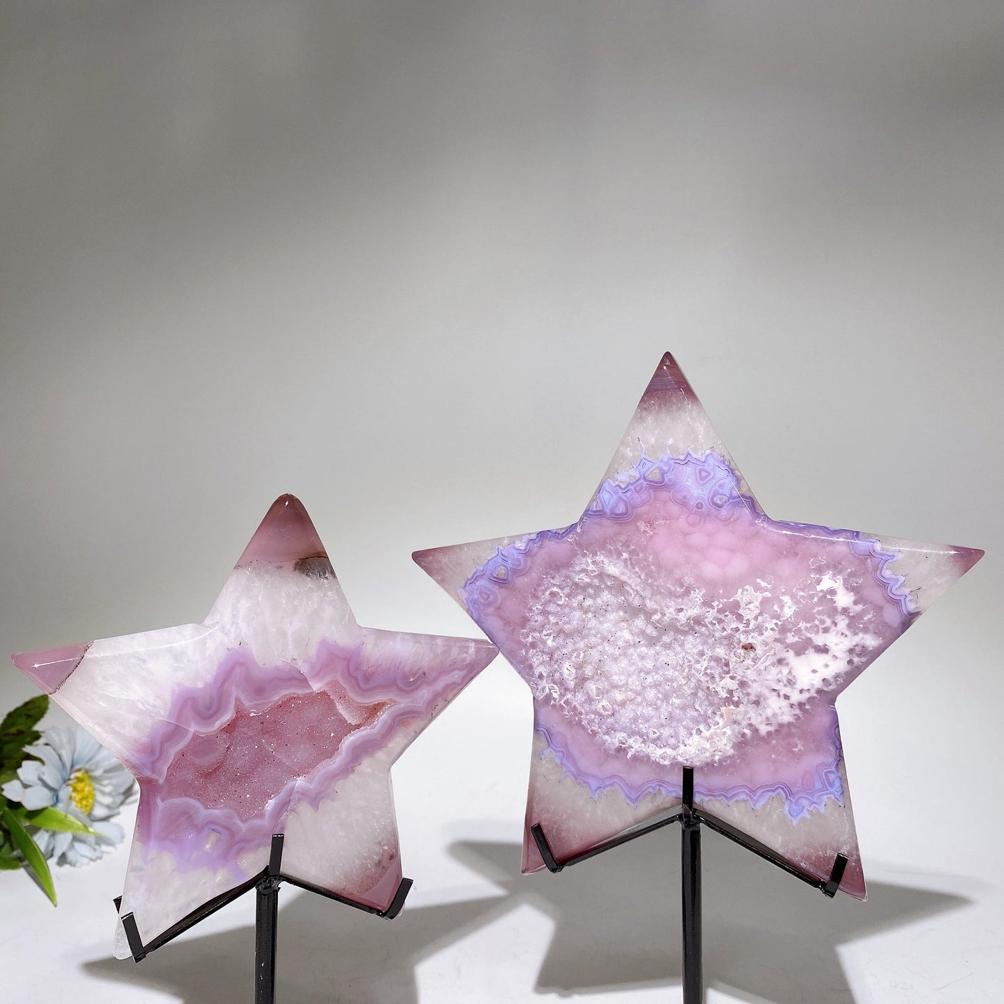 4.8"-6.2" Druzy Pink Agate Star Carving Crystal Healing Bulk Wholesale