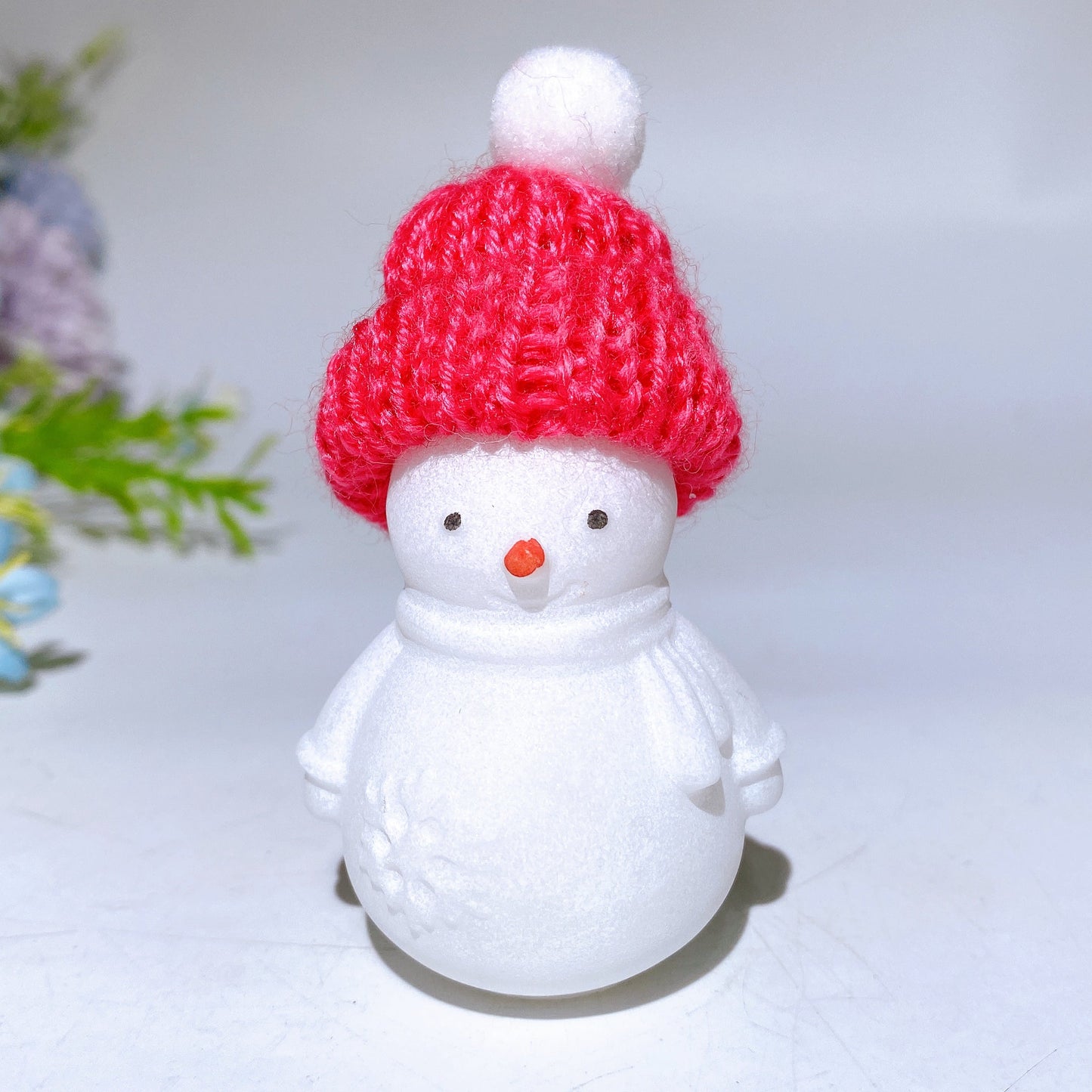 2.2" White Jade Snowman Carving with Beanie Crystal Healing Bulk Wholesale