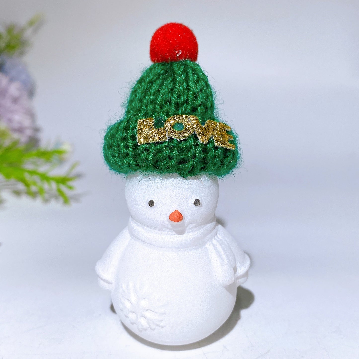 2.2" White Jade Snowman Carving with Beanie Crystal Healing Bulk Wholesale