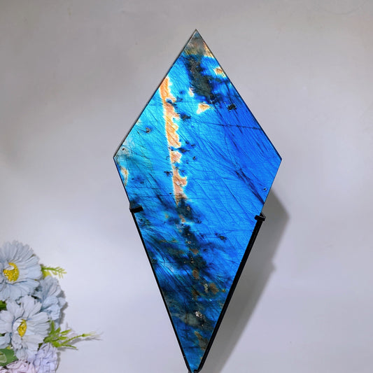 26cm Large Unique Labradorite Rhombus Carving with Stand Crystal Healing Bulk Wholesale