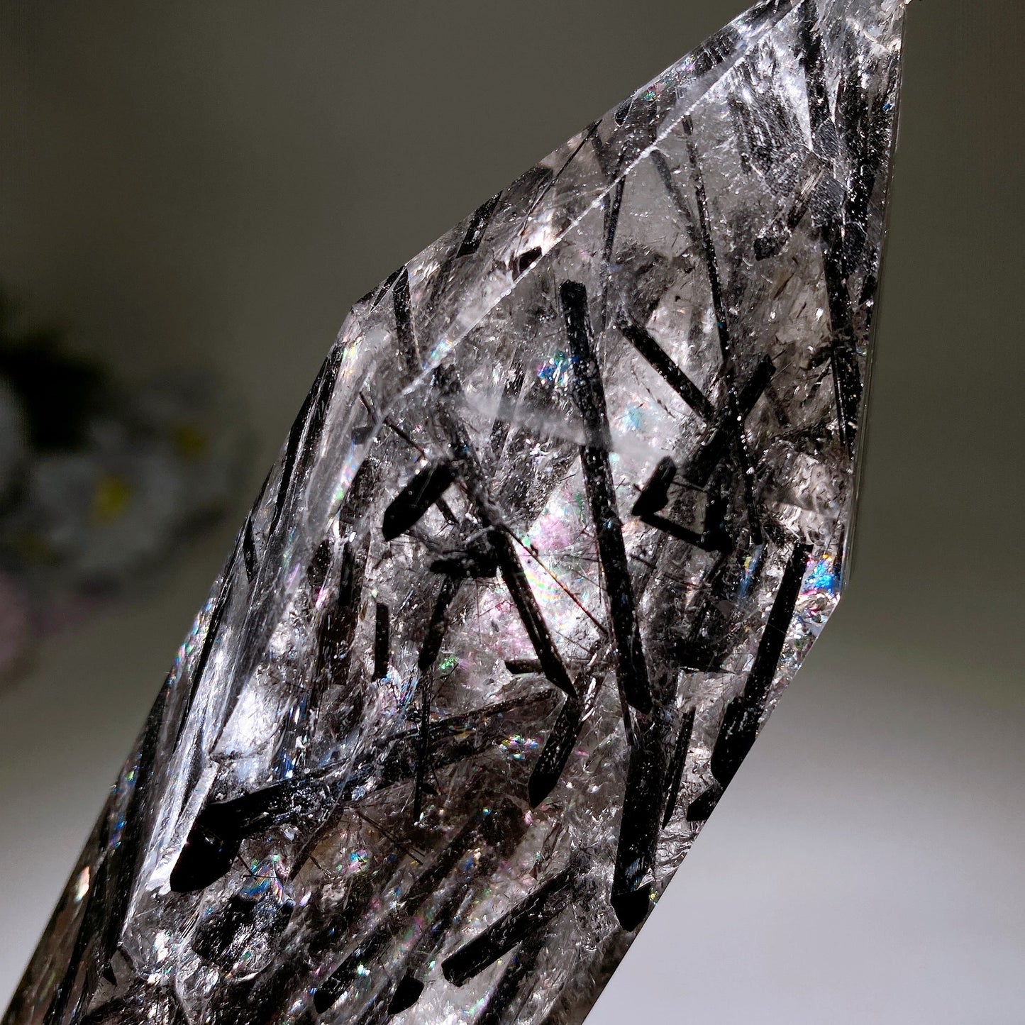37cm Large Unique Black Tourmaline In Quartz Tower with Rainbow Crystal Healing Bulk Wholesale