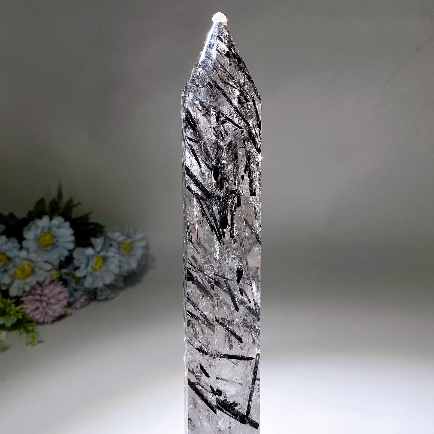 37cm Large Unique Black Tourmaline In Quartz Tower with Rainbow Crystal Healing Bulk Wholesale
