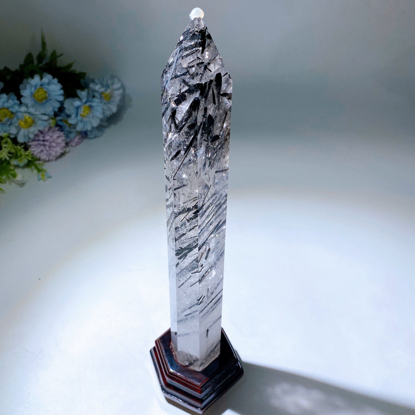 37cm Large Unique Black Tourmaline In Quartz Tower with Rainbow Crystal Healing Bulk Wholesale