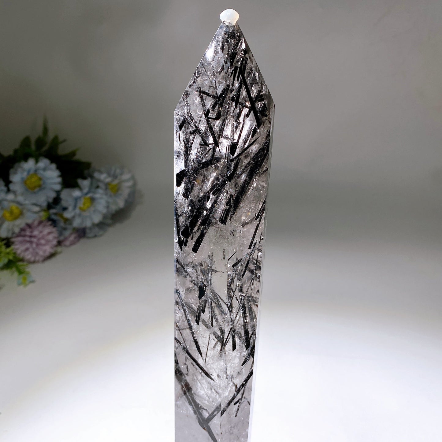 37cm Large Unique Black Tourmaline In Quartz Tower with Rainbow Crystal Healing Bulk Wholesale