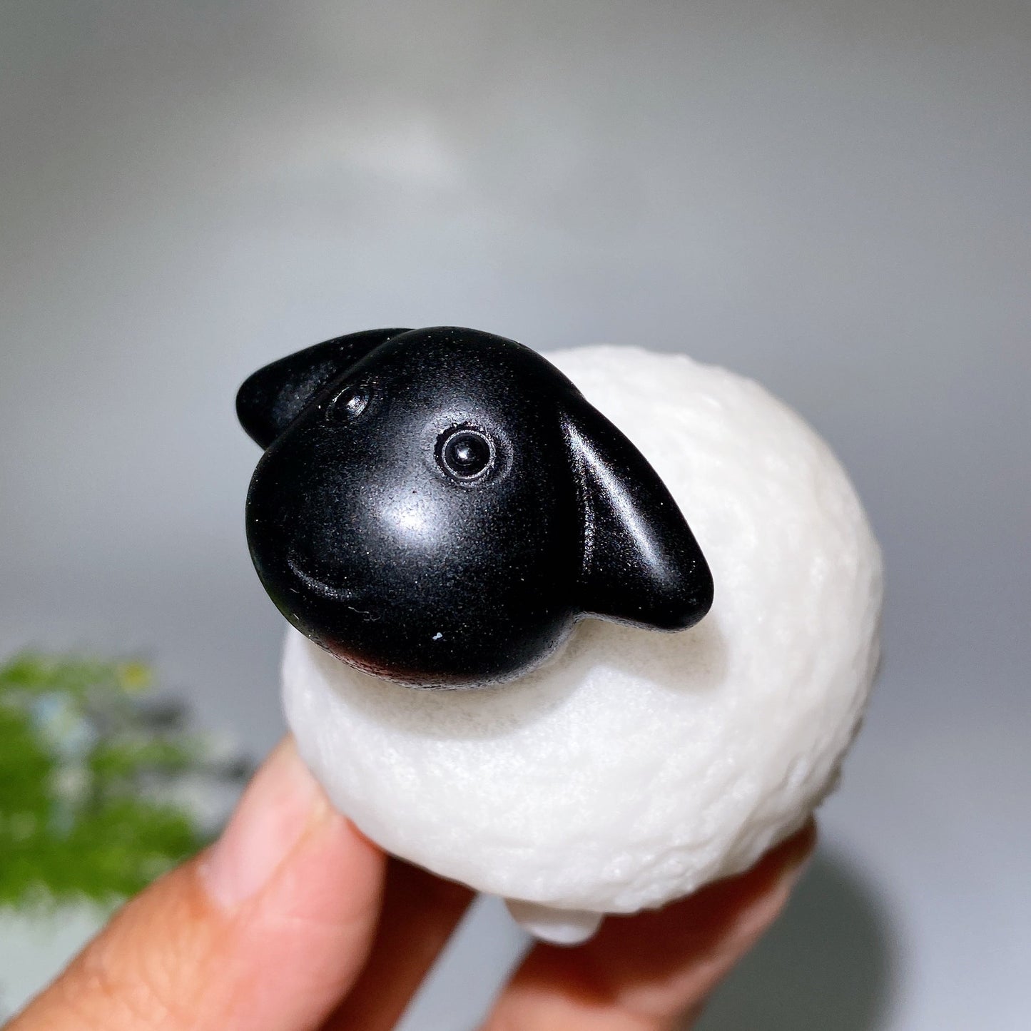 2.8" White Jade Obsidian Shaun the Sheep Carving Crystal Healing Bulk Wholesale