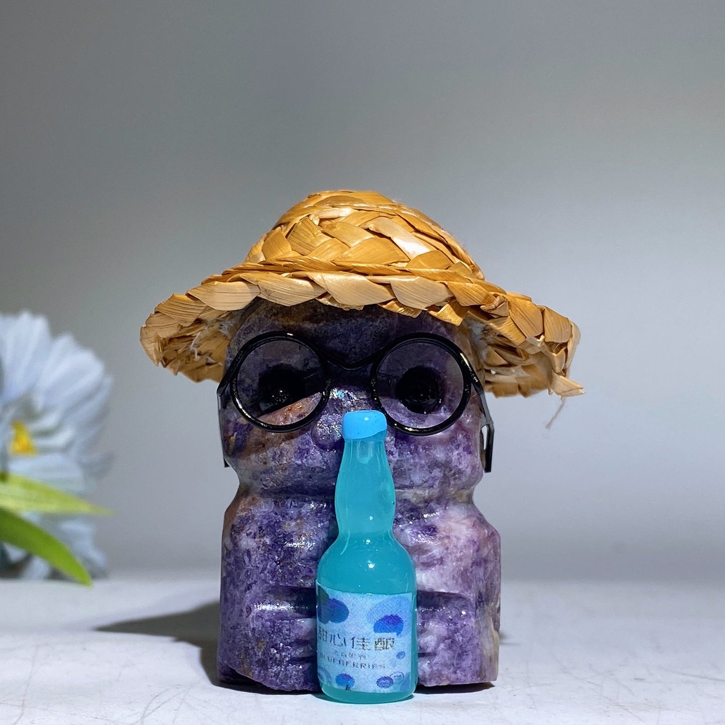 Raw Crystal Child Carving with Straw Hat Crystal Healing Bulk Wholesale