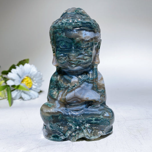 4.7" Moss Agate Buddha Carving Crystal Healing Bulk Wholesale
