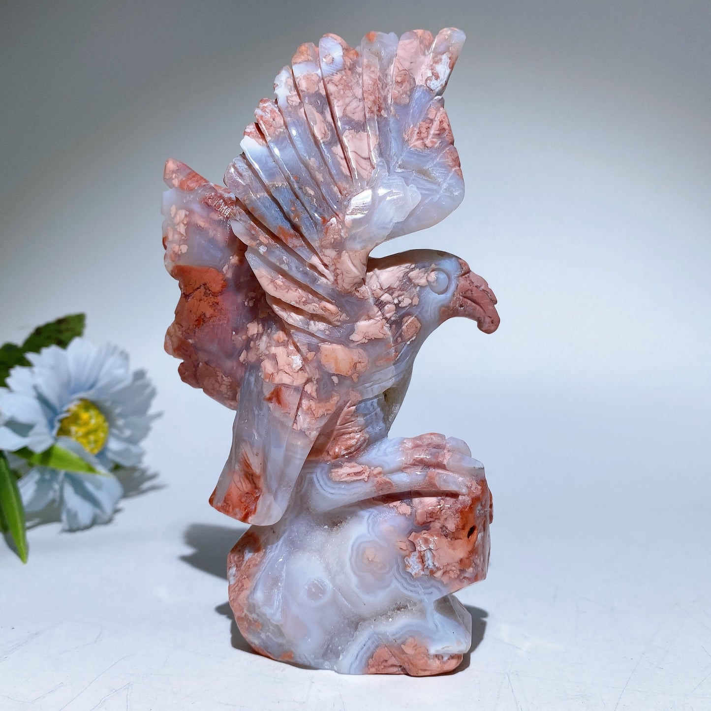 6.0" Cotton Candy Agate Eagle Carving Crystal Healing Bulk Wholesale