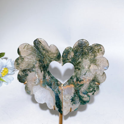 Crystal Heart Wings Carving with Stand Crystal Healing Bulk Wholesale