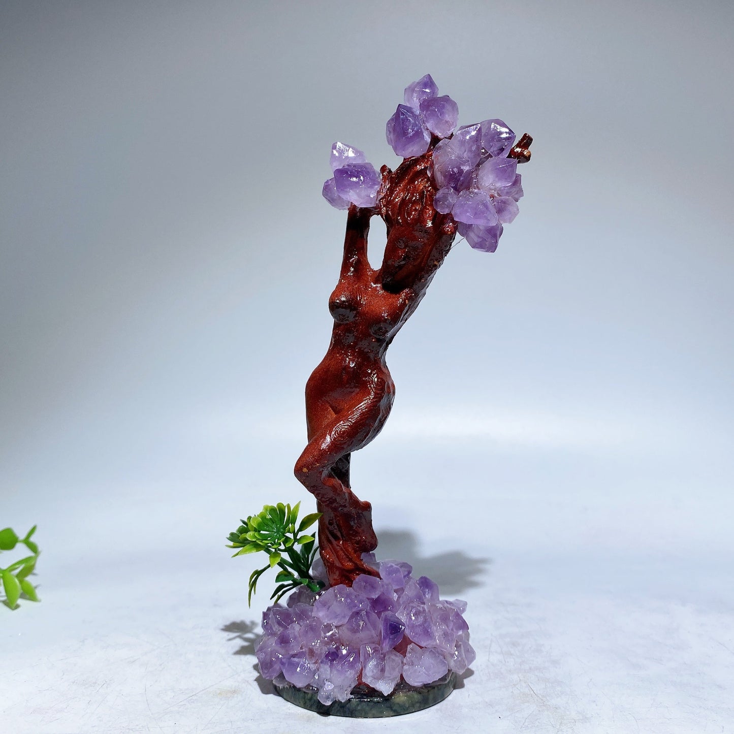 6.1" Amethyst Wooden Tree Elf Carving Crystal Healing Bulk Wholesale