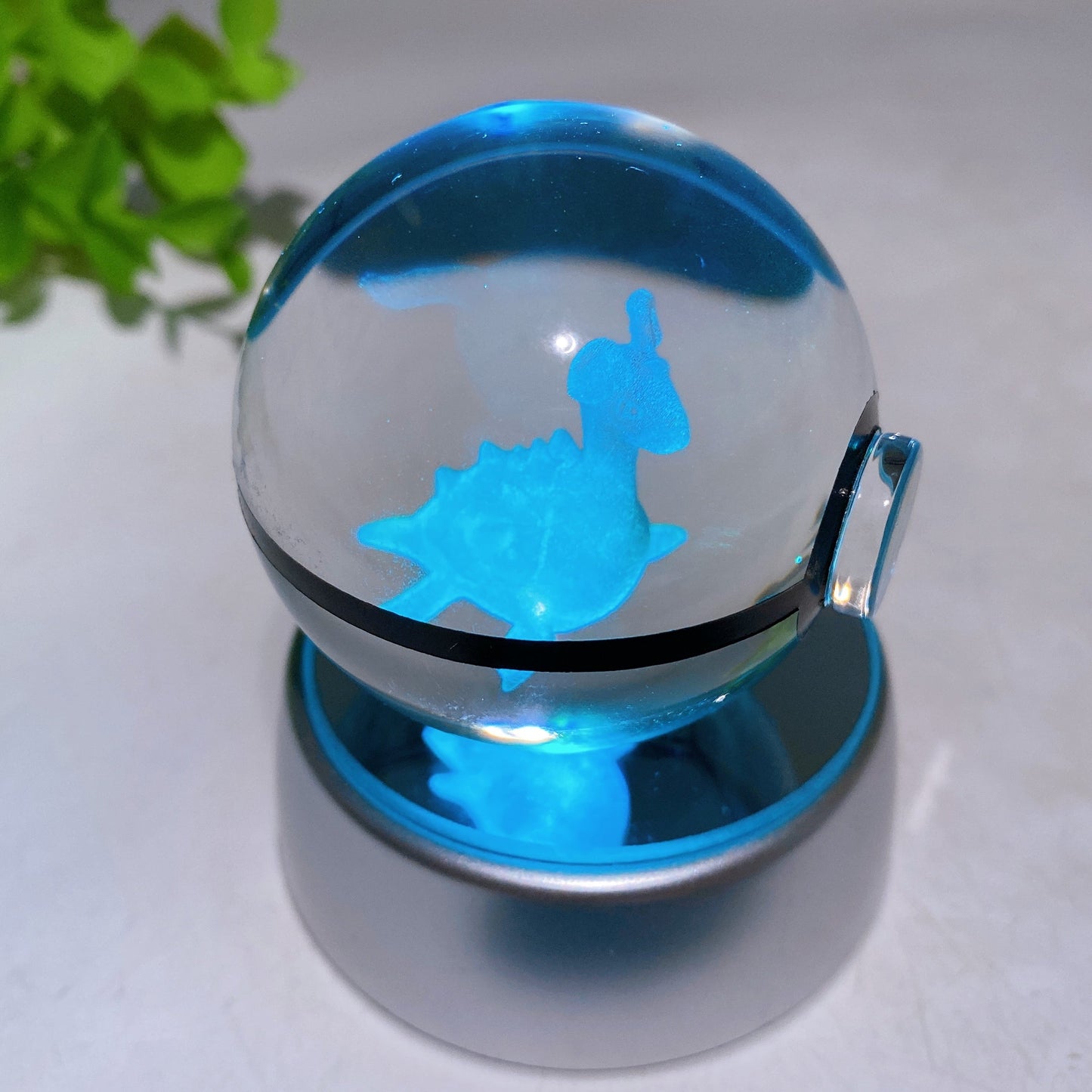 3D Inner Carving Crystal Pokemon Glass Sphere with Colorful Lamp Stand Crystal Healing Bulk Wholesale