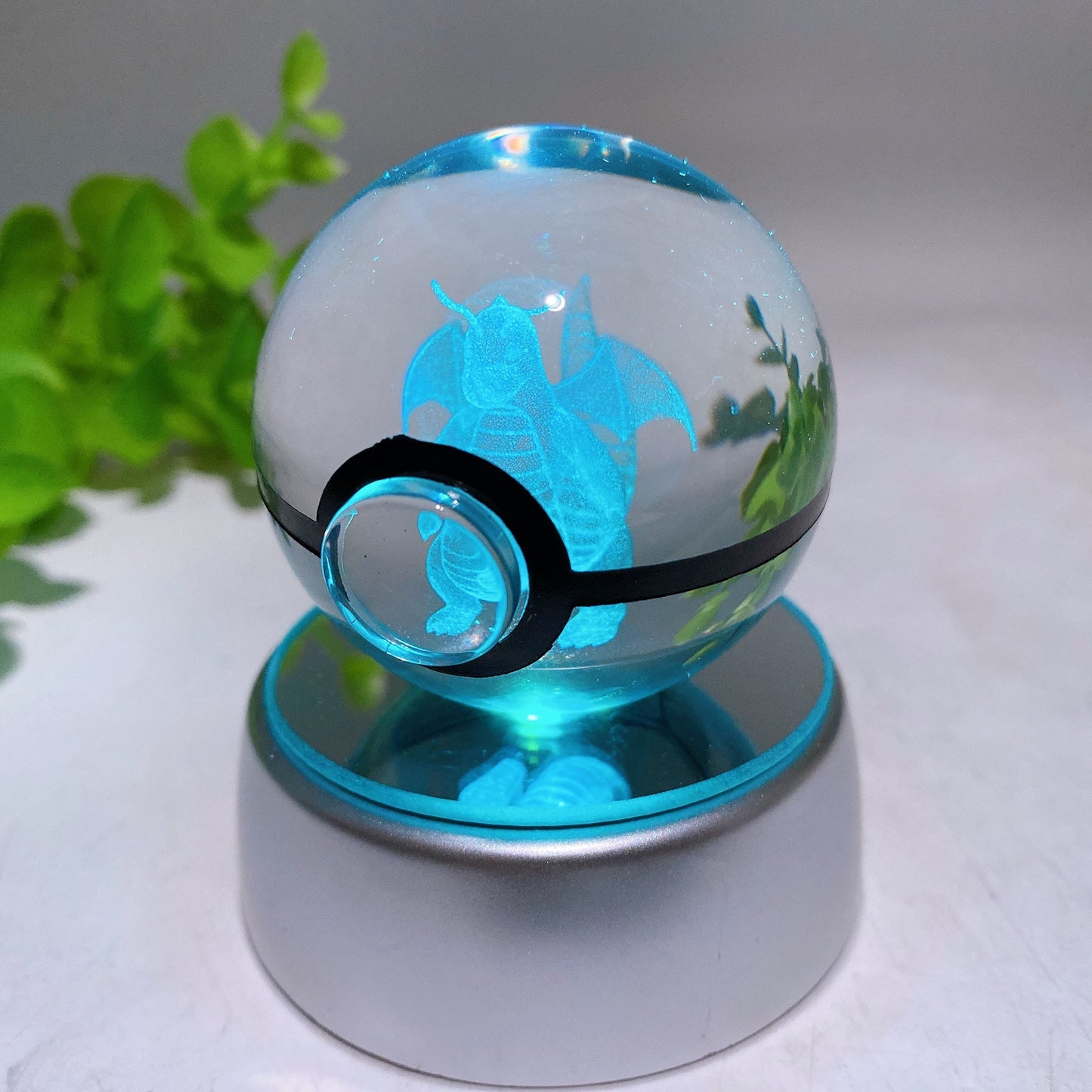 3D Inner Carving Crystal Pokemon Glass Sphere with Colorful Lamp Stand Crystal Healing Bulk Wholesale