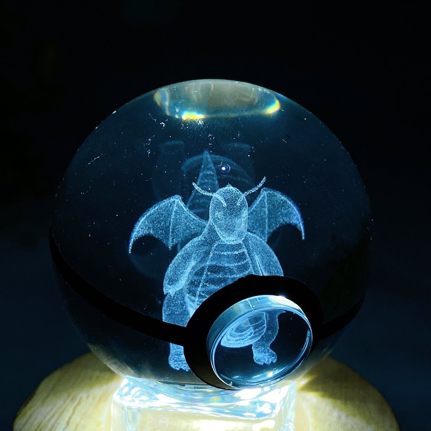 3D Inner Carving Crystal Pokemon Glass Sphere with Colorful Lamp Stand Crystal Healing Bulk Wholesale